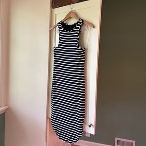 Striped Navy/White Fitted Midi Dress